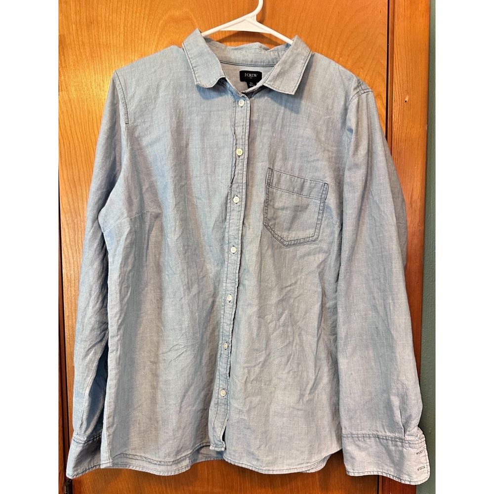 J Crew Womens Blue Long Sleeve Button Up Chambray Shirt XL Preppy Classic